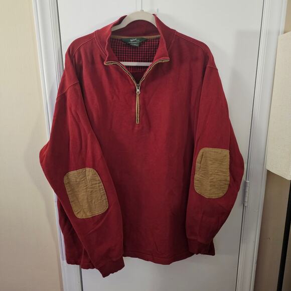 Men's Woolrich 1/4 Zip Burgundy Elbow Patch Pullover Sweatshirt Sz XL Utility - Picture 1 of 7